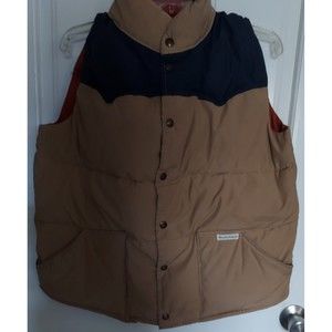 William Barry men's lined filled vest size Large L tan blue